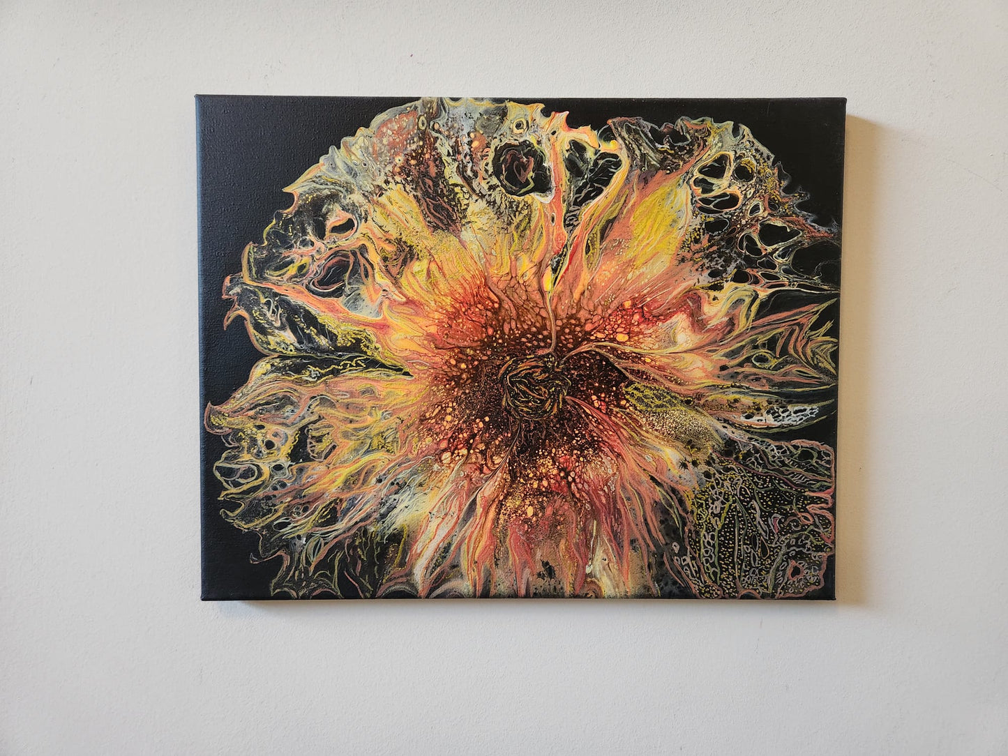 House of the Rising Sunflower - 11 x 14" Original | Fiery Sunflower Fluid Art