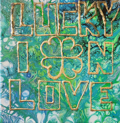 Lucky in Love - 8 x 8" Original | Metallic Gold Leaf Art