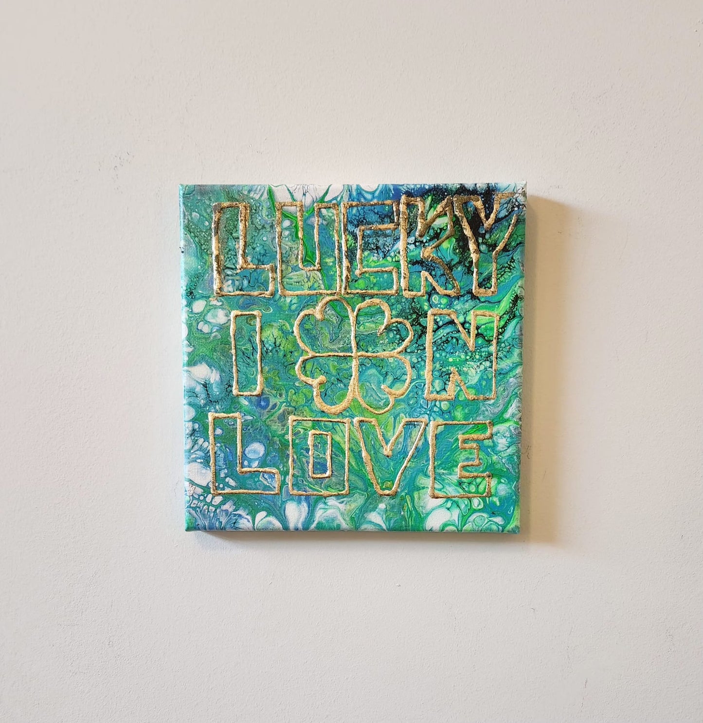 Lucky in Love - 8 x 8" Original | Metallic Gold Leaf Art