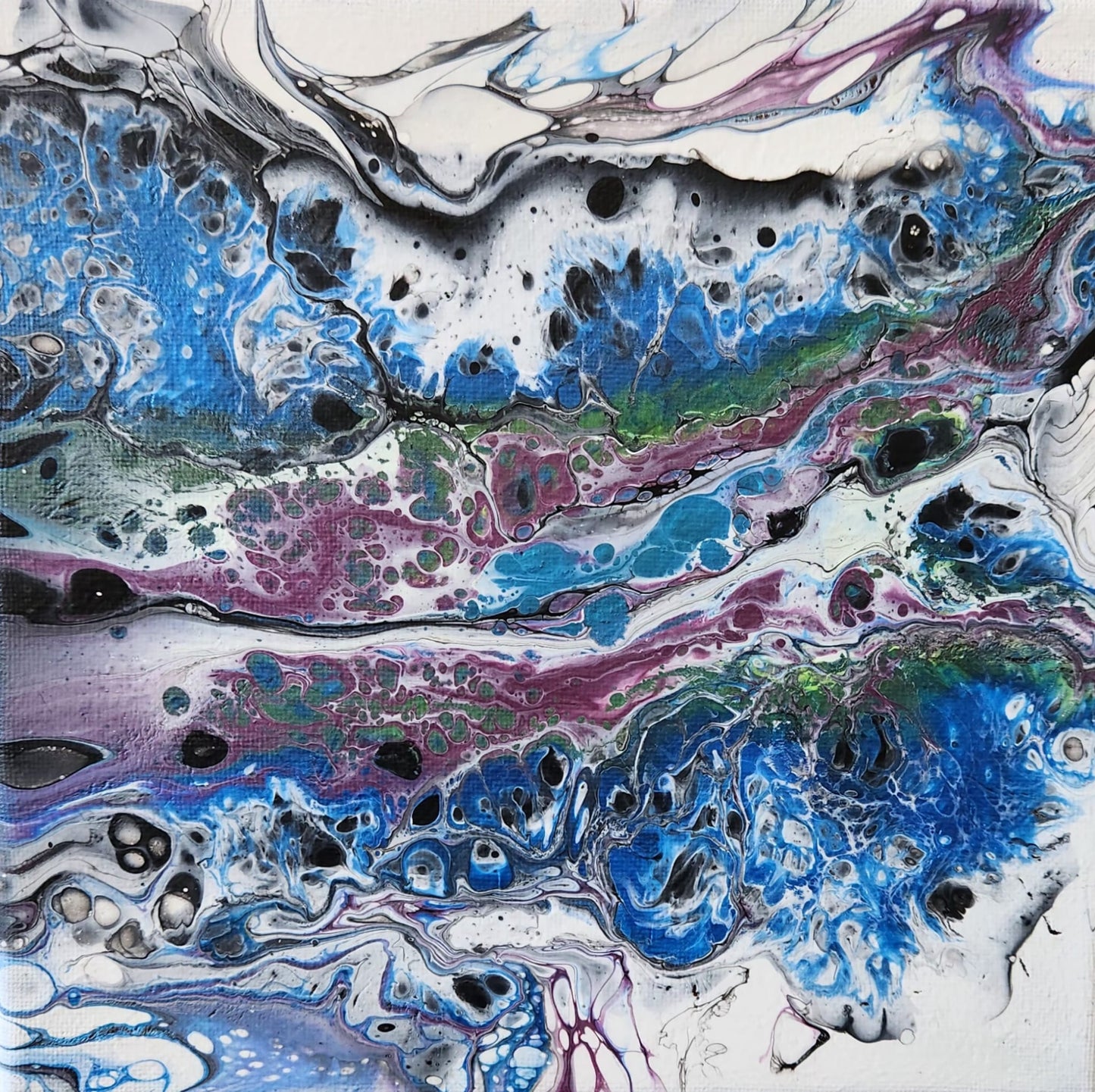 Luminous Tides - 8 x 8" Original | Metallic Blue Fluid Art
