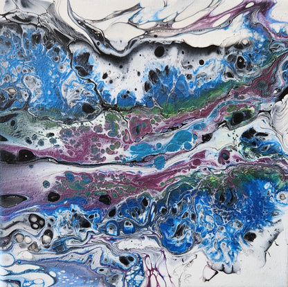 Luminous Tides - 8 x 8" Original | Metallic Blue Fluid Art