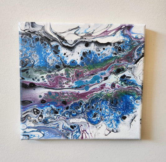 Luminous Tides - 8 x 8" Original | Metallic Blue Fluid Art
