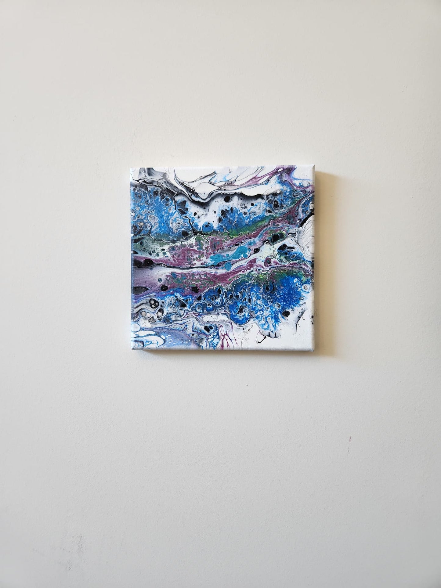 Luminous Tides - 8 x 8" Original | Metallic Blue Fluid Art