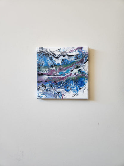 Luminous Tides - 8 x 8" Original | Metallic Blue Fluid Art