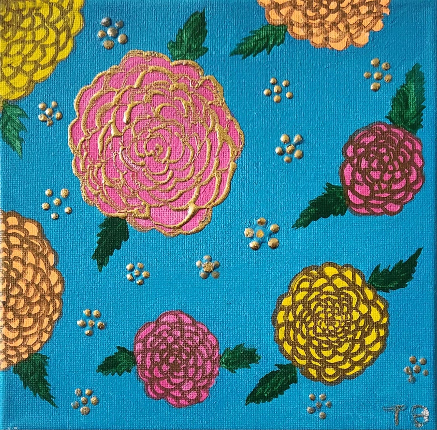 Marvelous Marigolds - 8 x 8" Original | Golden Marigold Art