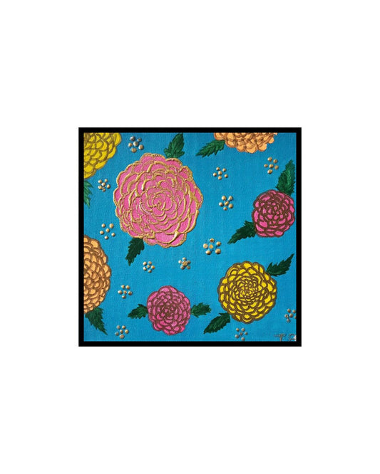 Marvelous Marigolds - 8 x 8" Original | Golden Marigold Art