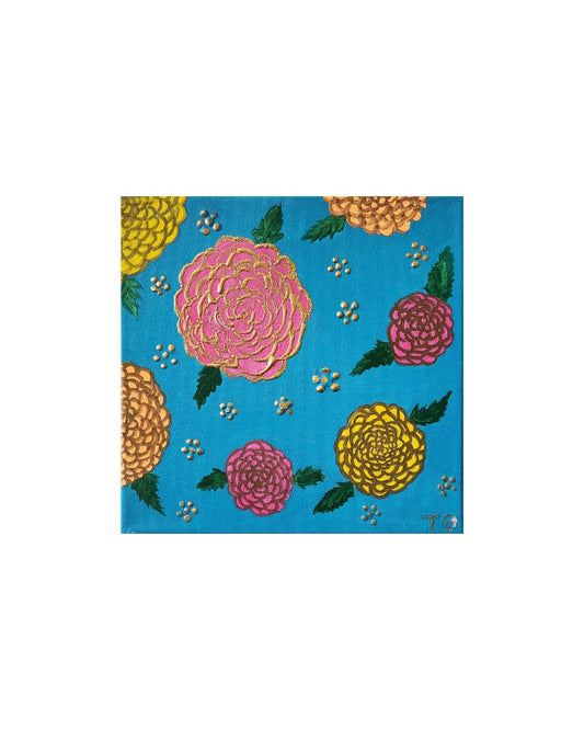 Marvelous Marigolds - 8 x 8" Original | Golden Marigold Art