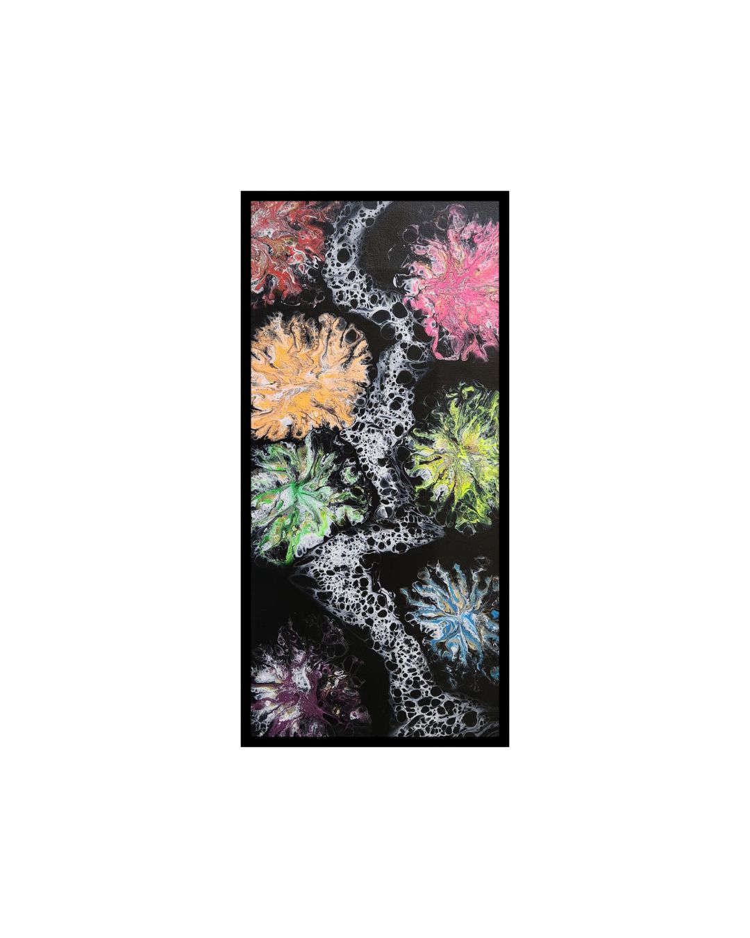 Midnight Fireworks - 12 x 24" Original | Neon Glow Fluid Art