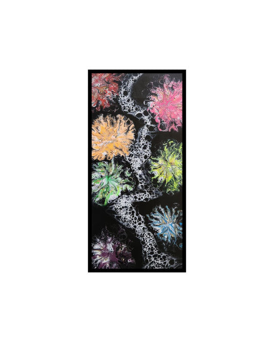 Midnight Fireworks - 12 x 24" Original | Neon Glow Fluid Art