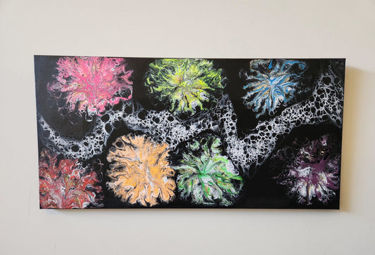 Midnight Fireworks - 12 x 24" Original | Neon Glow Fluid Art
