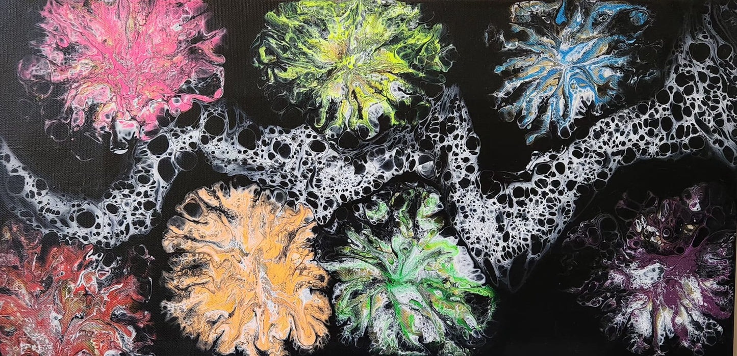 Midnight Fireworks - 12 x 24" Original | Neon Glow Fluid Art