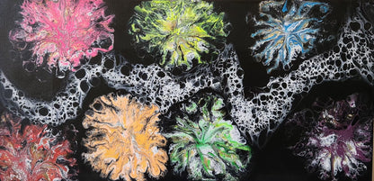 Midnight Fireworks - 12 x 24" Original | Neon Glow Fluid Art