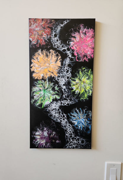 Midnight Fireworks - 12 x 24" Original | Neon Glow Fluid Art