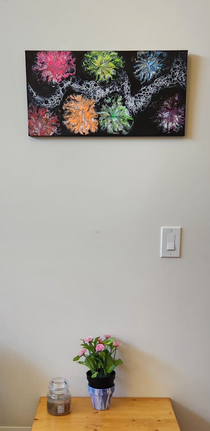 Midnight Fireworks - 12 x 24" Original | Neon Glow Fluid Art