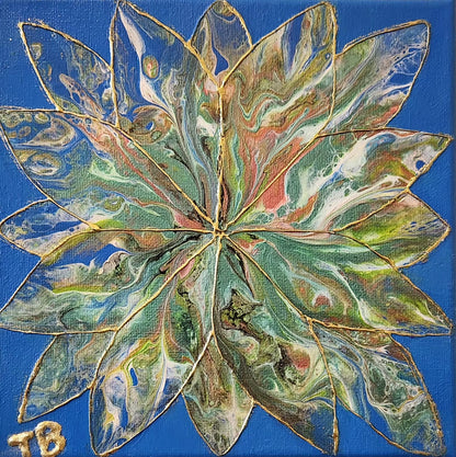 On Point - 8 x 8" Original | Golden Quilt-Inspired Fluid Art