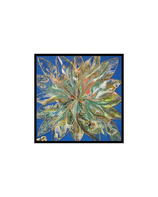 On Point - 8 x 8" Original | Golden Quilt-Inspired Fluid Art
