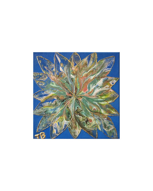On Point - 8 x 8" Original | Golden Quilt-Inspired Fluid Art