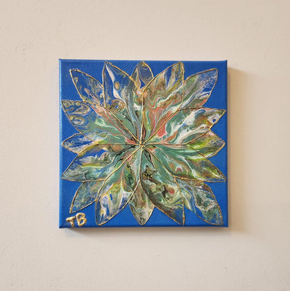 On Point - 8 x 8" Original | Golden Quilt-Inspired Fluid Art
