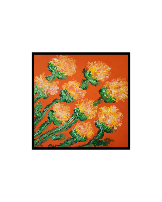 Orange Blossoms - 20 x 20" Original | Vibrant Floral Fluid Art