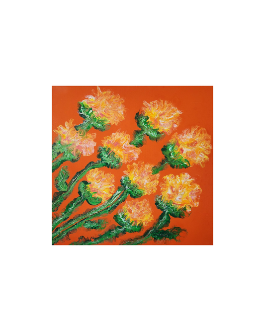 Orange Blossoms - 20 x 20" Original | Vibrant Floral Fluid Art