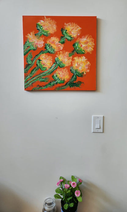 Orange Blossoms - 20 x 20" Original | Vibrant Floral Fluid Art