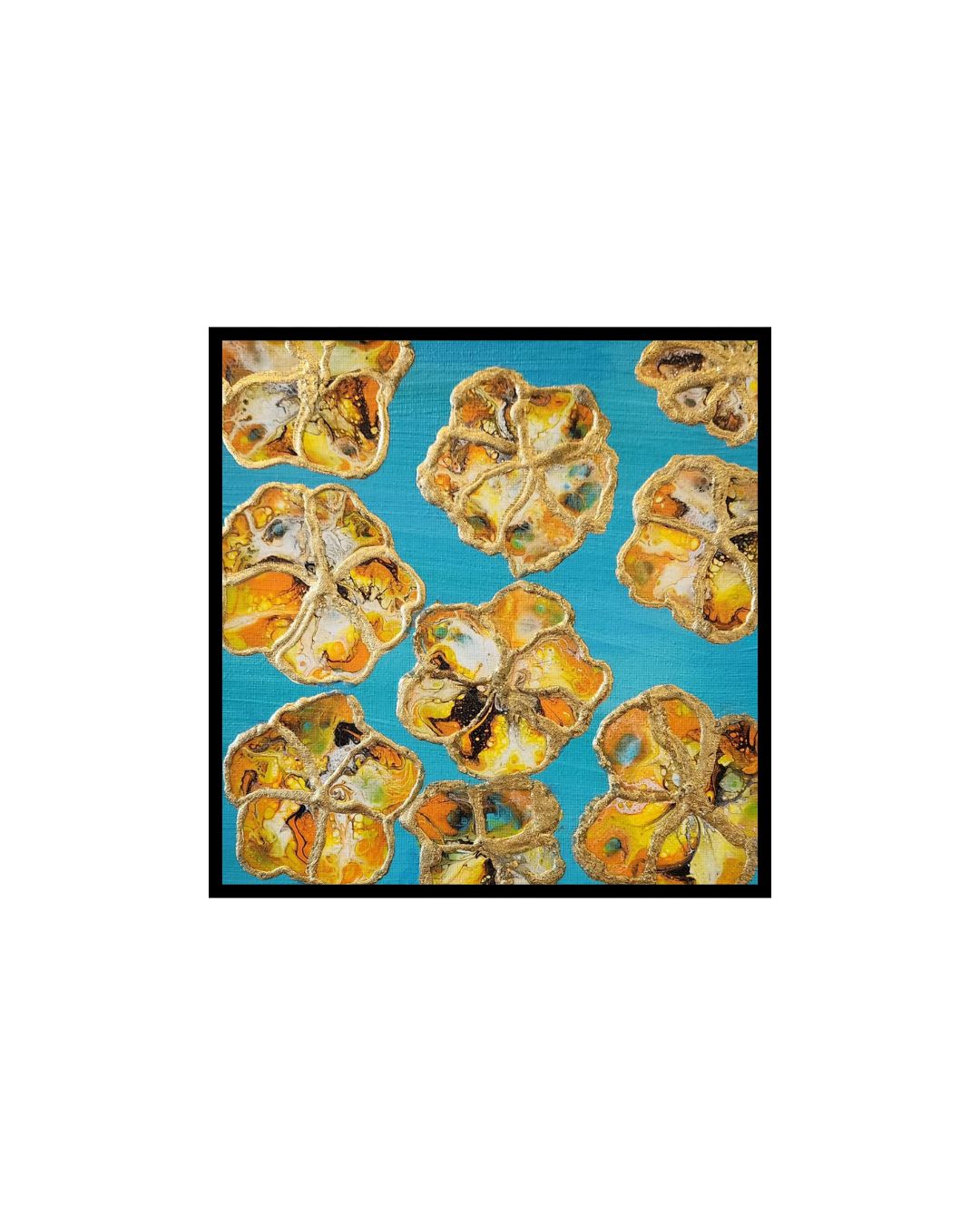 Orange Pansies - 8 x 8" Original | Metallic Gold Leaf Floral Art