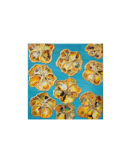 Orange Pansies - 8 x 8" Original | Metallic Gold Leaf Floral Art