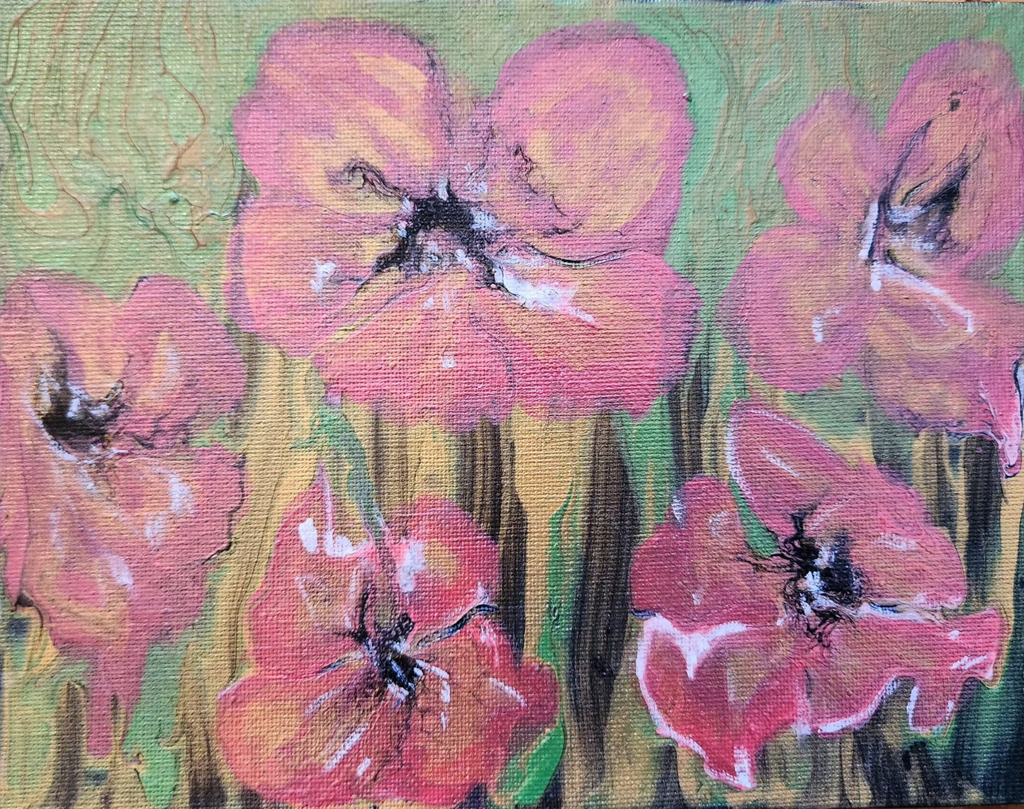 Palette of Pink Petunias - 9 x 7" Original | Metallic Floral Art