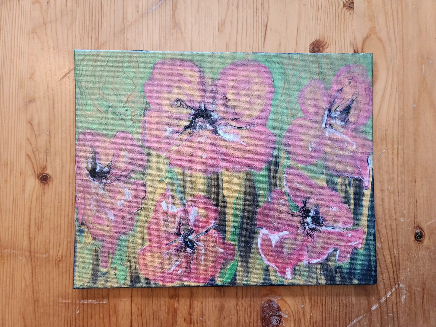 Palette of Pink Petunias - 9 x 7" Original | Metallic Floral Art