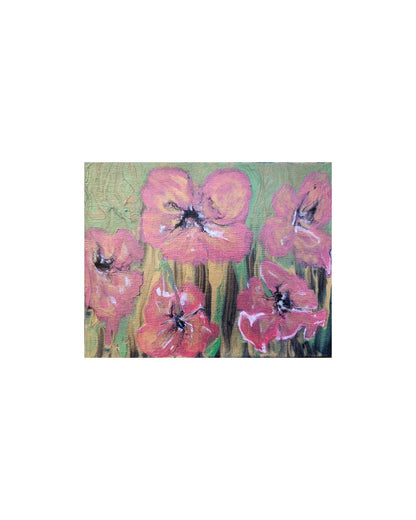 Palette of Pink Petunias - 9 x 7" Original | Metallic Floral Art