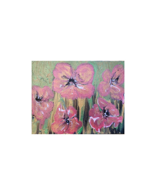 Palette of Pink Petunias - 9 x 7" Original | Metallic Floral Art