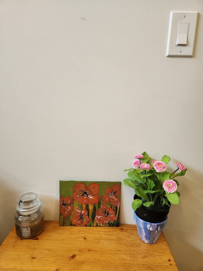 Palette of Pink Petunias - 9 x 7" Original | Metallic Floral Art