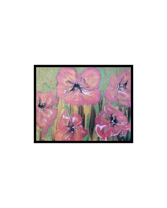 Palette of Pink Petunias - 9 x 7" Original | Metallic Floral Art