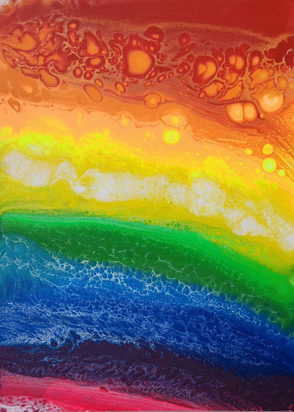 Rainbow Horizon - 12 x 16" Original | Vibrant Rainbow Fluid Art