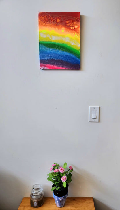Rainbow Horizon - 12 x 16" Original | Vibrant Rainbow Fluid Art