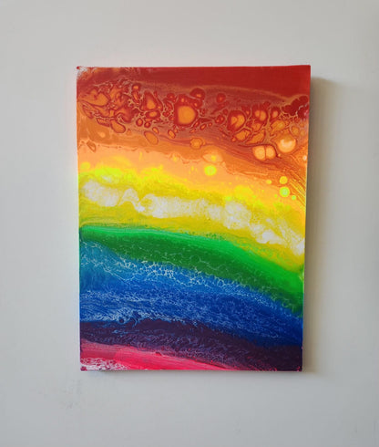 Rainbow Horizon - 12 x 16" Original | Vibrant Rainbow Fluid Art