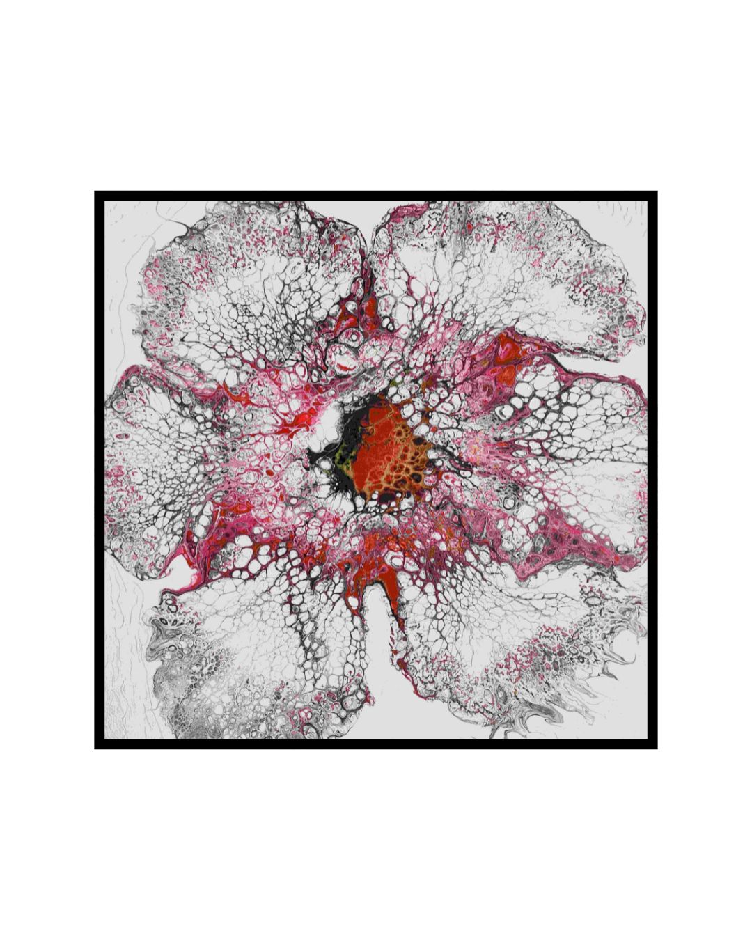 Rebellious Fire Blossom – 20x20" Original | Red and White Flower