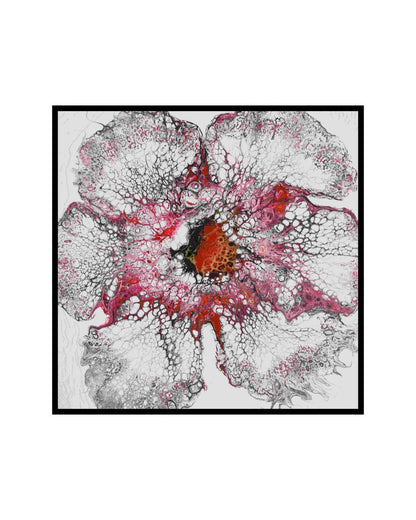 Rebellious Fire Blossom – 20x20" Original | Red and White Flower