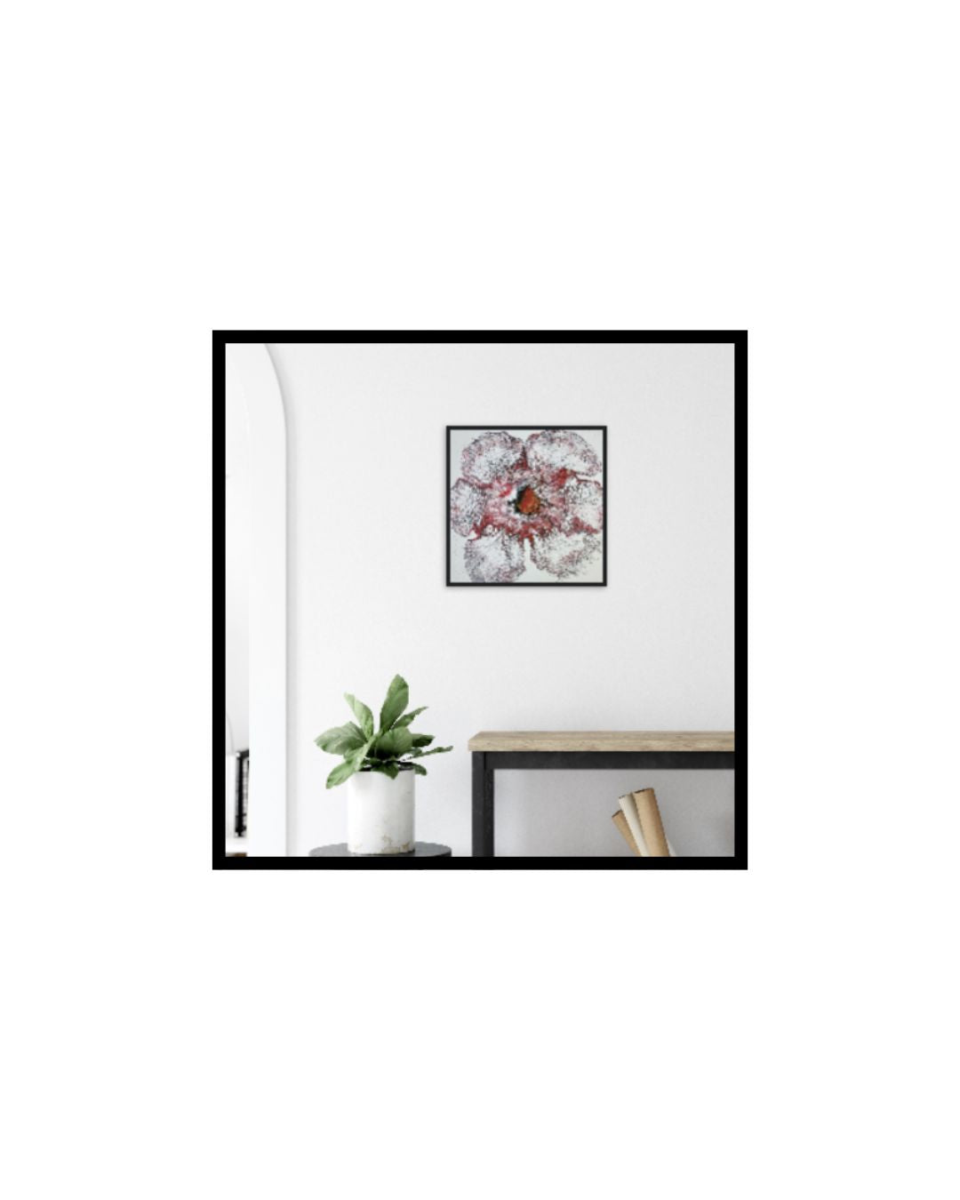 Rebellious Fire Blossom – 20x20" Original | Red and White Flower