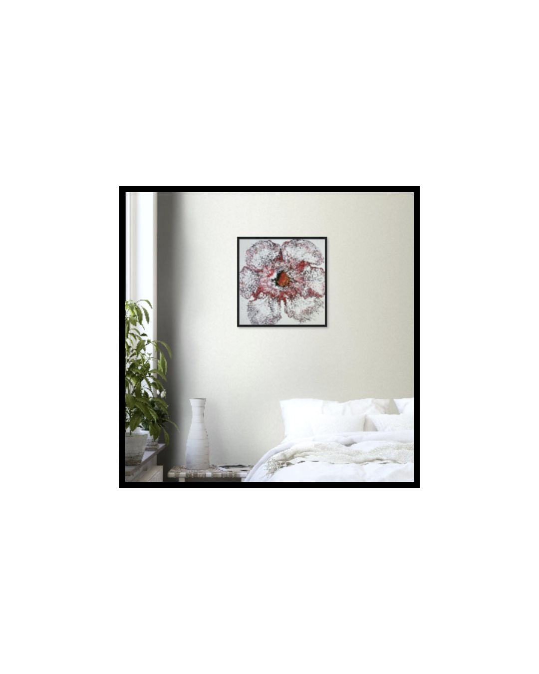 Rebellious Fire Blossom – 20x20" Original | Red and White Flower