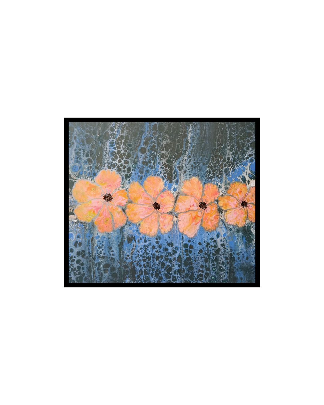 Riverside Blooms - 20 x 24" Original | Golden Floral Fluid Art
