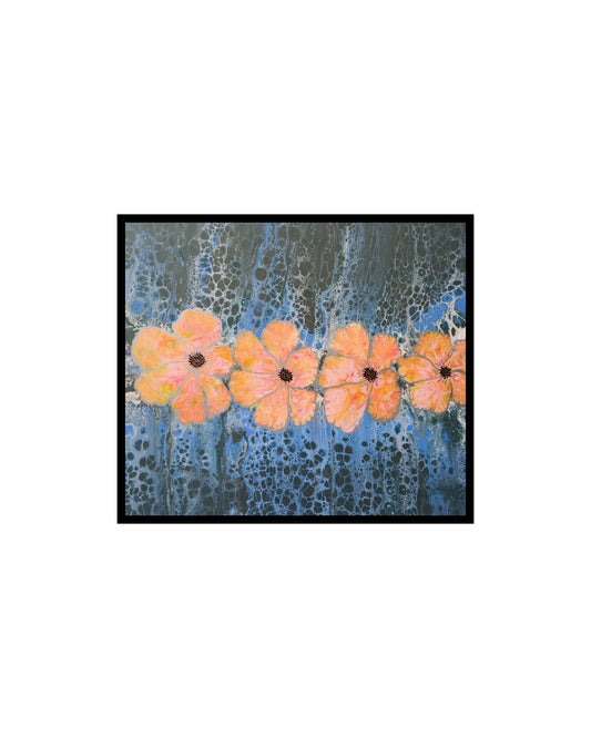 Riverside Blooms - 20 x 24" Original | Golden Floral Fluid Art