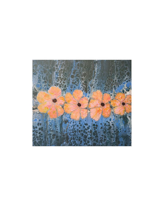 Riverside Blooms - 20 x 24" Original | Golden Floral Fluid Art