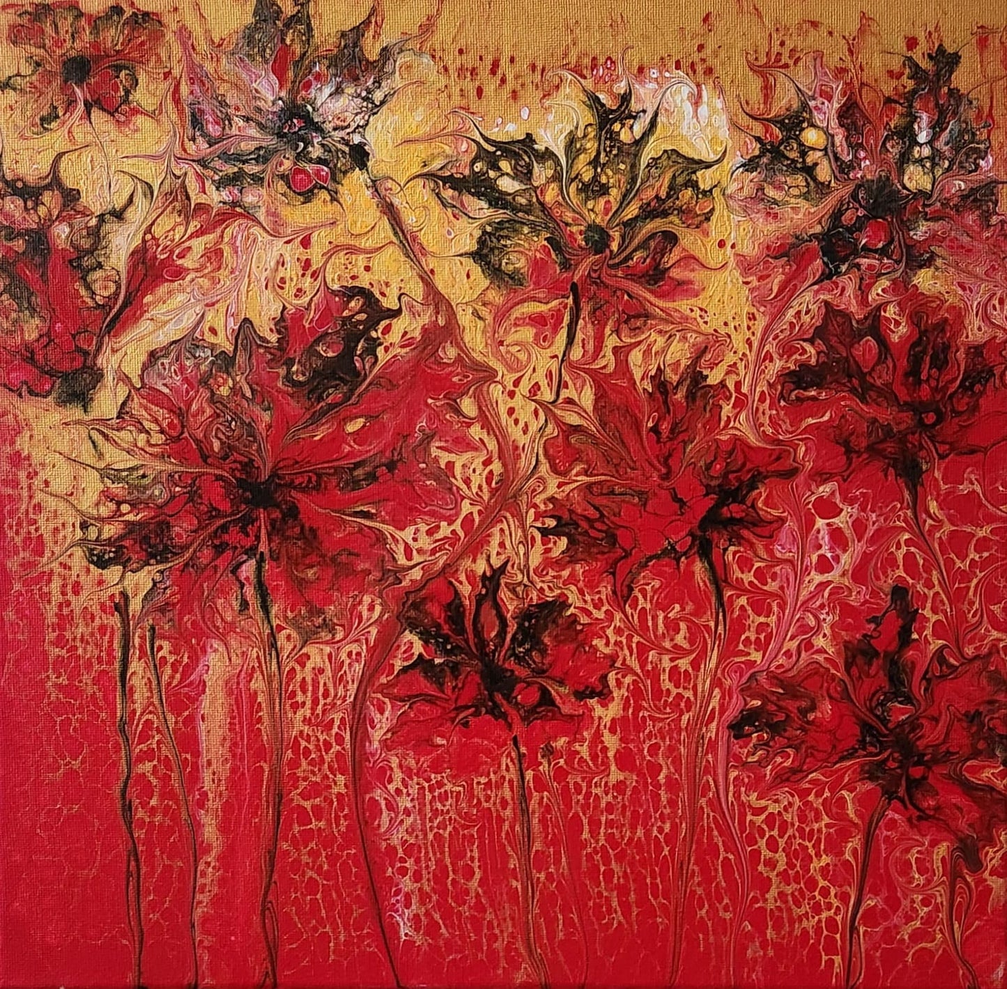 Sifu's Dynasty - 12 x 12" Original | Red & Gold Asian Tribute Art