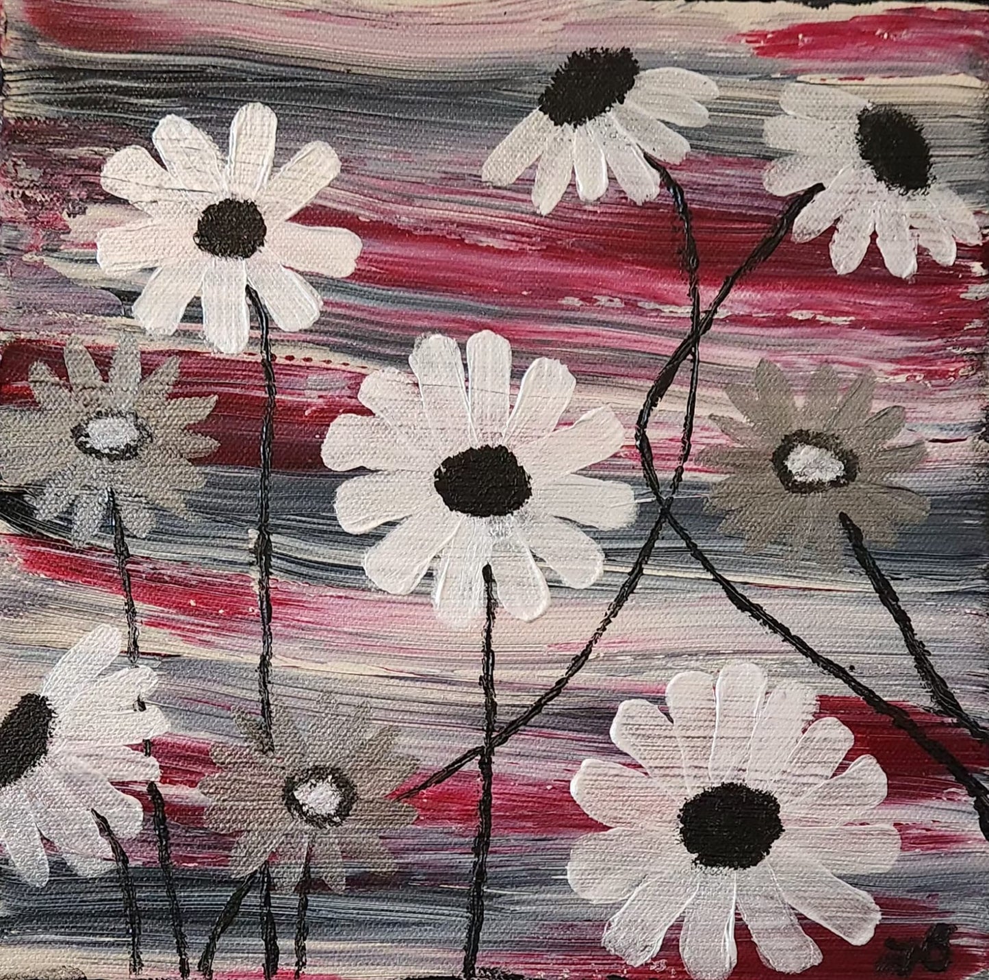 Silver Petal Daisies - 10 x 10" Original | Metallic Daisy Art