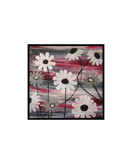 Silver Petal Daisies - 10 x 10" Original | Metallic Daisy Art
