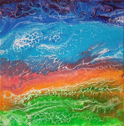 Soaring Sunscape - 8 x 8" Original | Vibrant Fluid Art Landscape