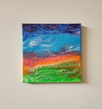 Soaring Sunscape - 8 x 8" Original | Vibrant Fluid Art Landscape