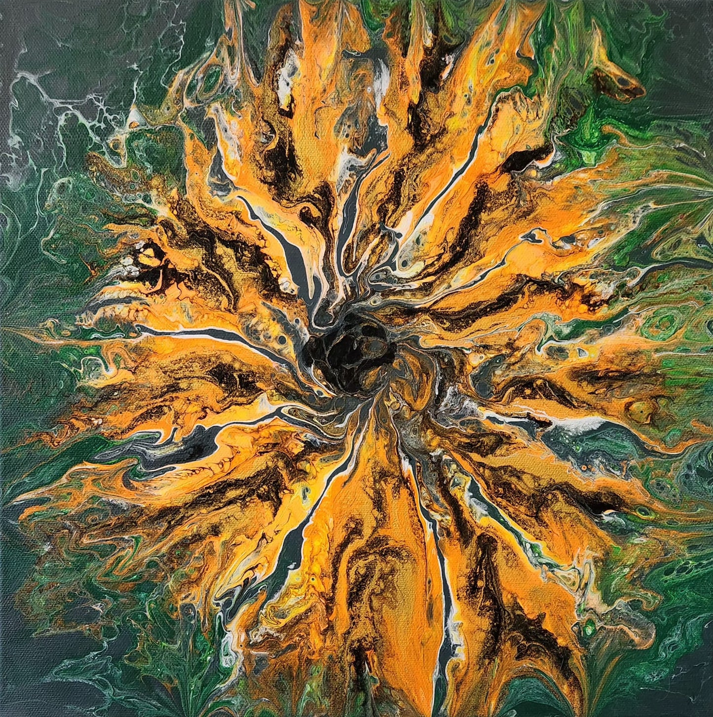 Spirit of the Tiger Lily - 14 x 14" Original | Vibrant Tiger Lily Fluid Art