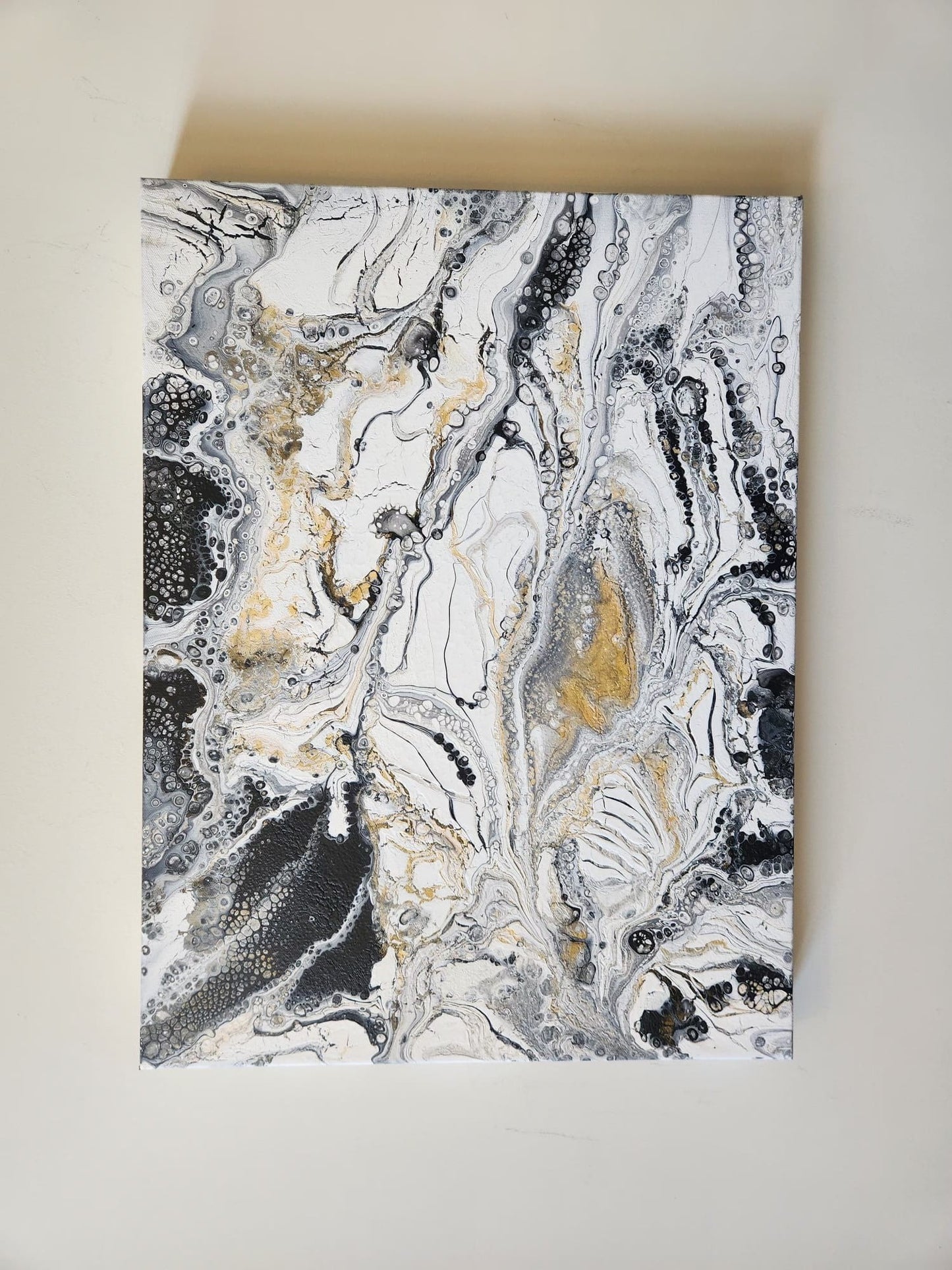 Splash of Elegance - 18 x 24" Original | Metallic Silver & Gold Abstract Art